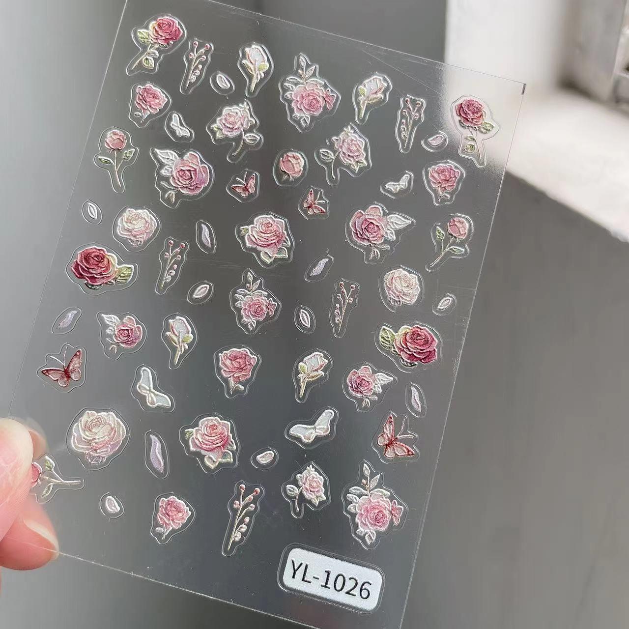 New 3D Embossed Camellia Pearl Nail Art Stickers – Waterproof Floral Decals розовые розы