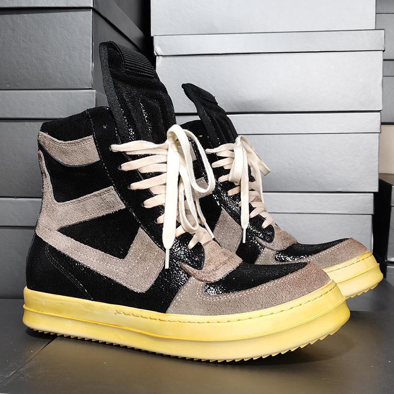 

Genuine Leather Patchwork High Top Ankle Boots Men s Shoes Fashion Street Vintage Round Toe Thick Soled Hip Pop Women Sneakers 47