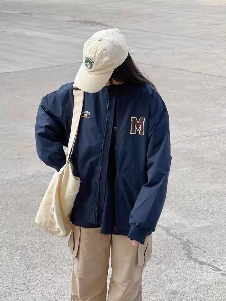 Retro Lockere Partner Baseballjacke: Plus Samt, Vielseitiger College-Stil, für kühlere Jahreszeiten