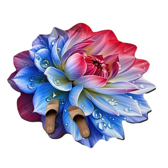 3D Flower Area Rug Realistic 3D Floral Pattern Plush Floor Mat Non-Slip Soft Velvet Bathroom Mat for Living Room Bedroom Kitchen Entryway