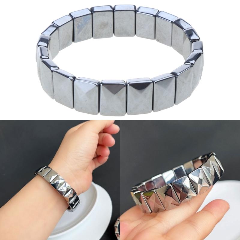 Terahertz Bracelet Bangle Rectangle Bead Hand Row Sparkle-Adjustable Wristband Natural Terahertz Stone Jewelry-Decor