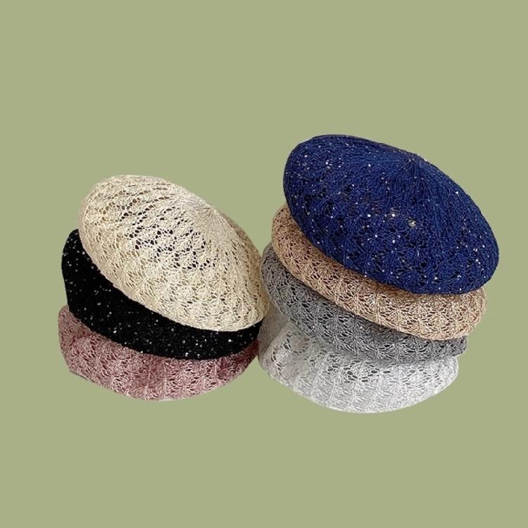 Breathable Hollow Knit Beret Hat Classical French Design Suitable For Most Head Sizes