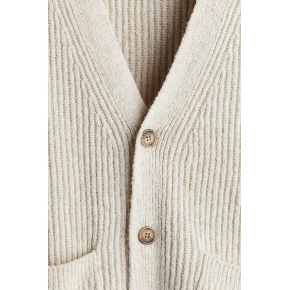 H M Ribbed Knit Cardigan Regular Fit ligHt Beige