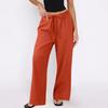Women's Cotton And Linen Casual Summer Straight Wide Leg Loose Drawstring Elastic Waistband Pocket Trousers