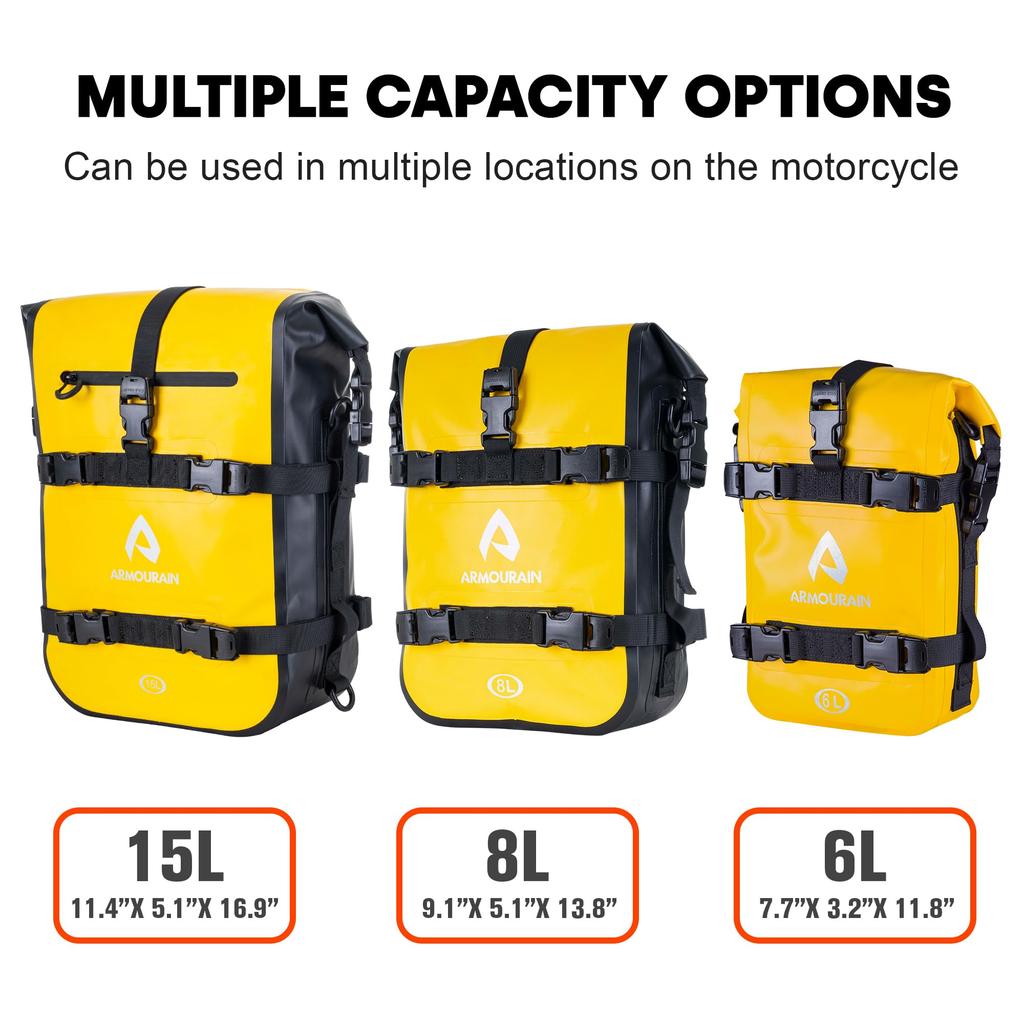 ARMOURAIN Waterproof Motorcycle Side Engine Guard Seat Caban Dry and Tool Bag Bags, 8L, Bag, Bag, Bag, (PVC Yellow, 8L)