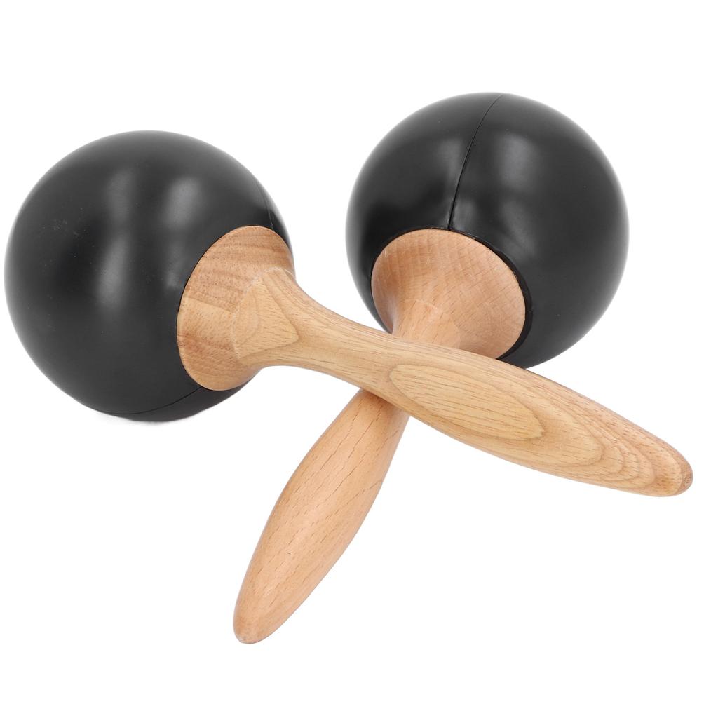 2PCS Sand Hammer Adult Maracas Shaker Wooden Handle Hand Percussion Instrument Toy for Party Concert Black Wood Color