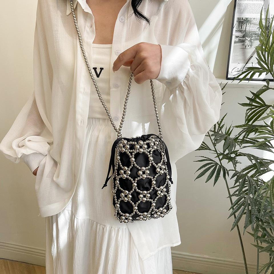 Fashion metal bead hand bag women's 2026 summer new temperament versatile shoulder bag crossbody bucket bag