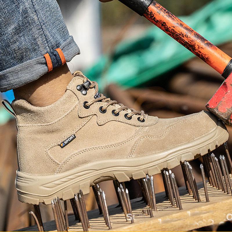 Men's Steel Toe Work Safety Shoes Lightweight Breathable Anti-smashing Work Shoes Male Boots Slip on Casual Sneaker Men Shoes 46