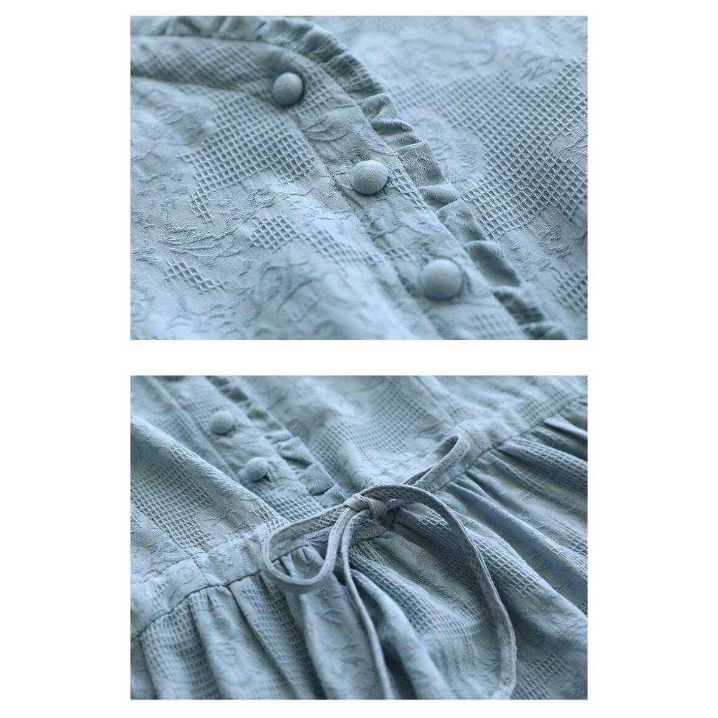 2025 Summer Washed Cotton Dress - Embroidered Midi Dress with Drawstring, Slim Fit Short Sleeve Linen Blend Dress, Boho Chic Casual Women's Outfit