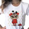Camisetas de Verano con Estampado de Búho Retro Sueltas Blancas Cuello Redondo Manga Corta para Mujer