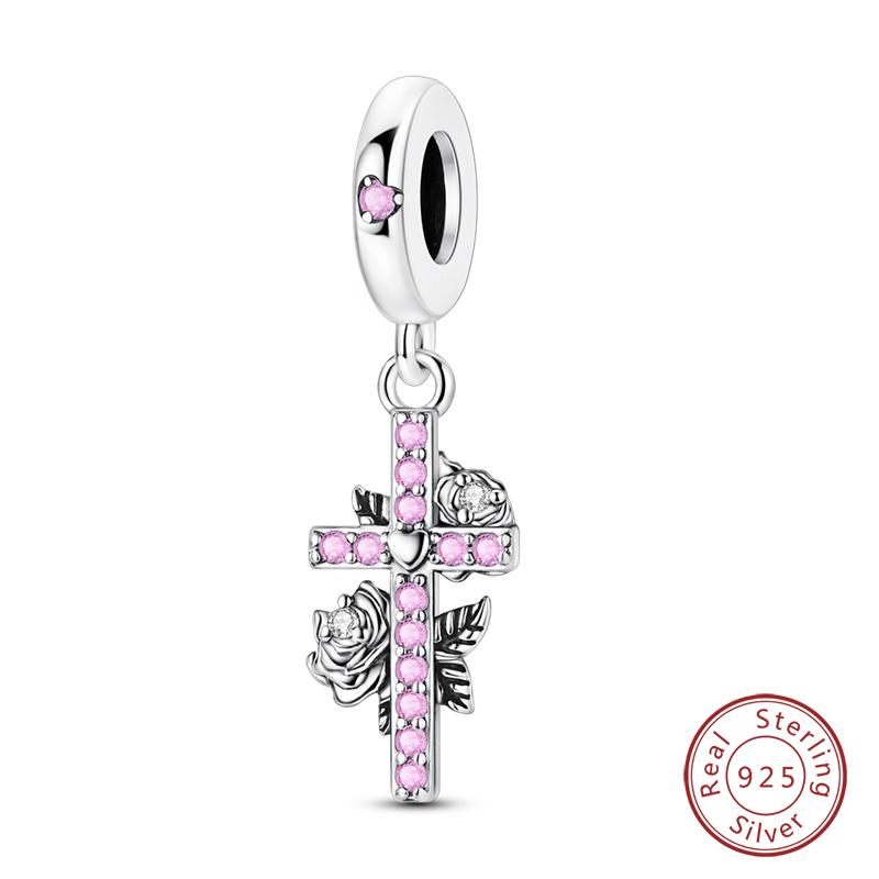 Fit 925 Silver Charms Beads Little Bear Lamb Little Flying Pig Pink Charms For Women DIY Birthday Jewelry Gift