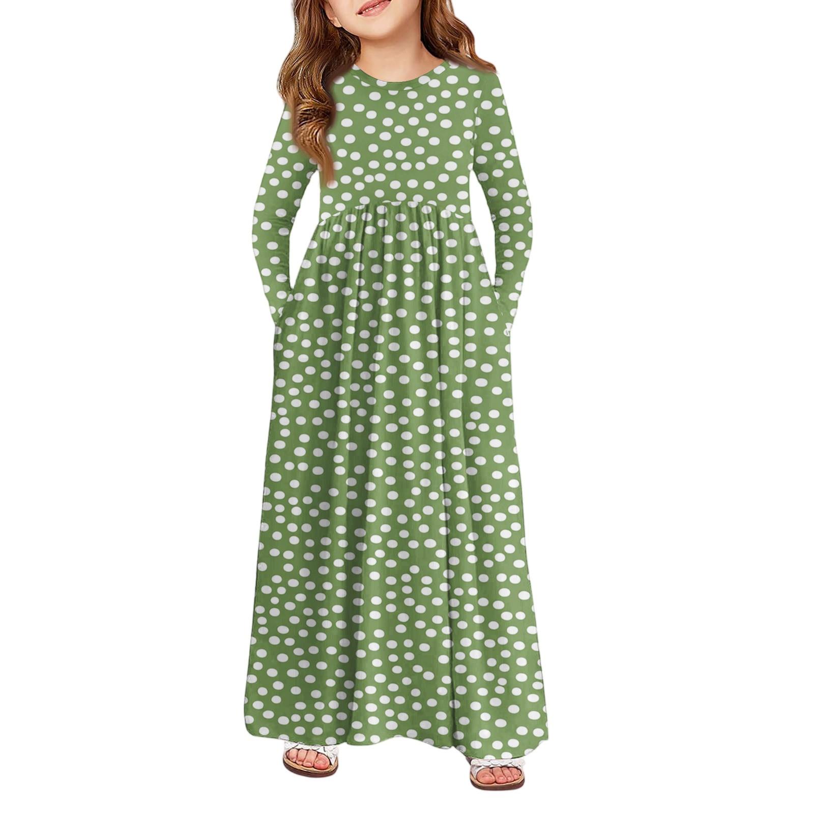 

Girls Maxi Dress - Long Sleeve Pocket Dress 140 зелёный