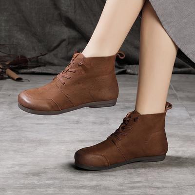 Autumn and Winter New First-layer Cowhide Single Boots Retro Martin Boots Women's Soft Sole Soft Surface Casual
