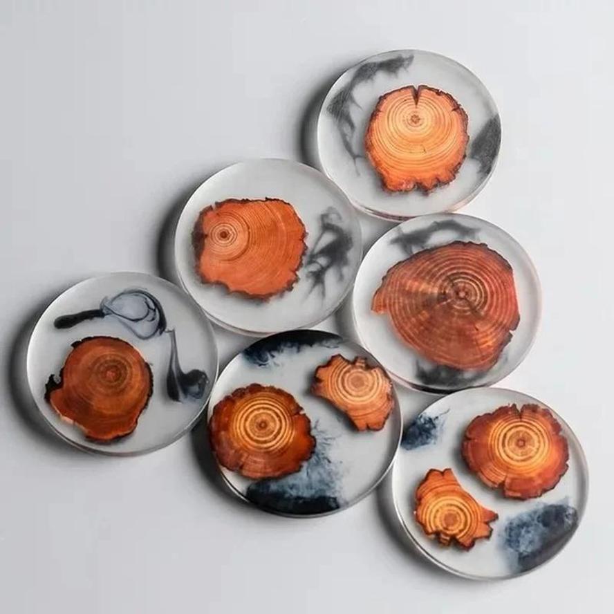 6 Pcs/set Creative Resin Pine Coasters Heat-resistant Placemats Beverage Mats Tea Coffee Coasters Waterproof And Non-slip