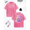 Flower Creative Graffiti Prints Washed T-Shirt Women Cotton Oversized Tops Comfortable Distressed O-Neck T Shirt  Clothes