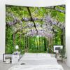 Lentebloemen Houten Hek Tapijt Natuur Roze Roos Planten Bloemenmuur Hangend Tuinraam Natuurlijk Landschap Doek Woondecoratie