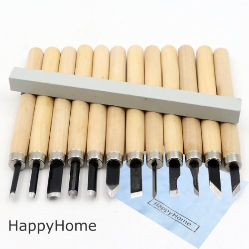 HappyHome 12-Piece Carving Knife Set with Whetstone, Storage Case, and Cleaning Cloth for Wood Carving and Woodworking