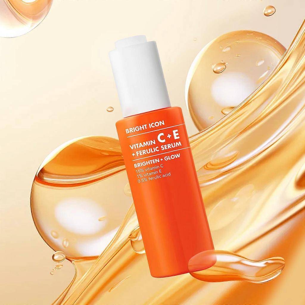 SKIN Bright Icon Vitamin C + E + Ferulasäure Serum, Aufhellendes & Beruhigendes Gesichtsserum, Gleicht den Hautton aus, Vegan & Tierversuchsfrei