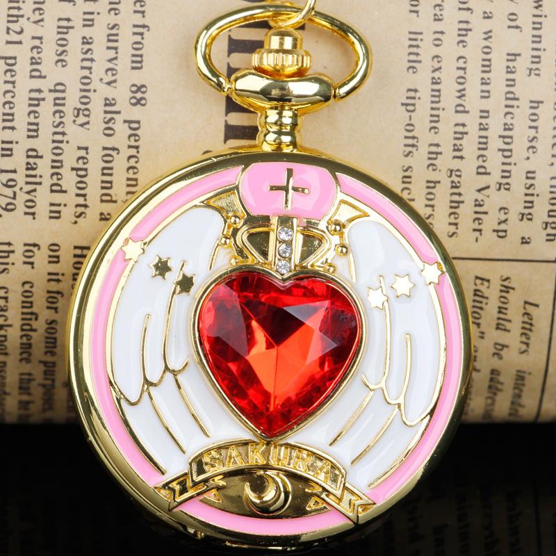 

10pcs/lot Wholesale Purple/Red/Pink/Blue Classic Anime Quartz Pocket Watch for Men Women Children Steampunk Vintage Chain Watch червоний