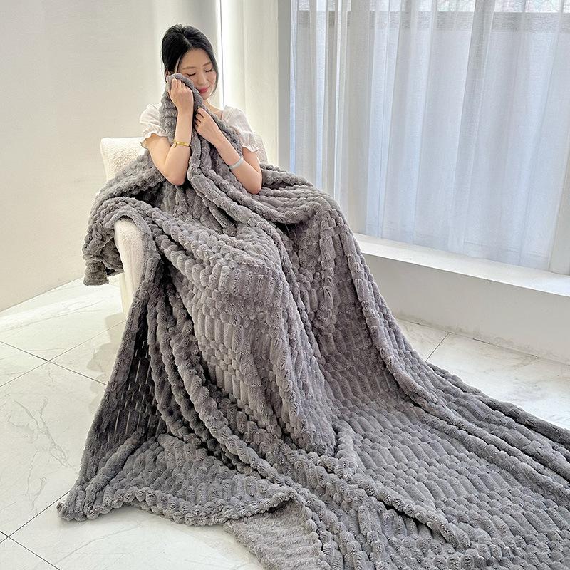 Four Seasons Thick Warm Fleece Blanket Lightweight Luxury Solid Color Multifunctional Rabbit Fleece Blanket Bedroom Room Blanke