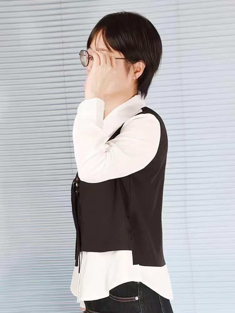 Women's Plus Size French Style Tummy Concealing Two-Piece Long Sleeve Vest Shirt