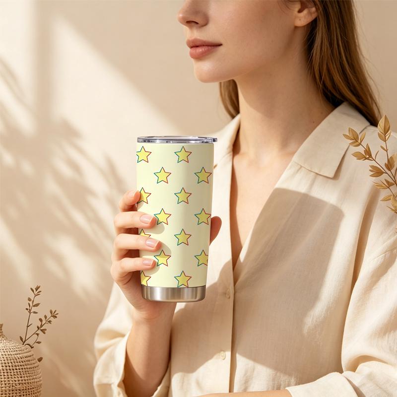 591ml Car Tumbler Minimal Star Element Straw Cup Gift Cup 20oz Car Straw Cup Hot Cold Cup Tumbler With Lid