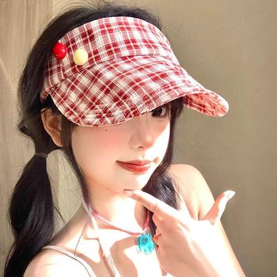 Czerwone Kapelusze Przeciwsłoneczne dla Dziewczynek Czerwony Kraciasty Kapelusz Ochronny Przeciw Słońcu Letni Kapelusz z Ochroną UV Słodki Styl Kapelusze Kawaii Czapka z Daszkiem