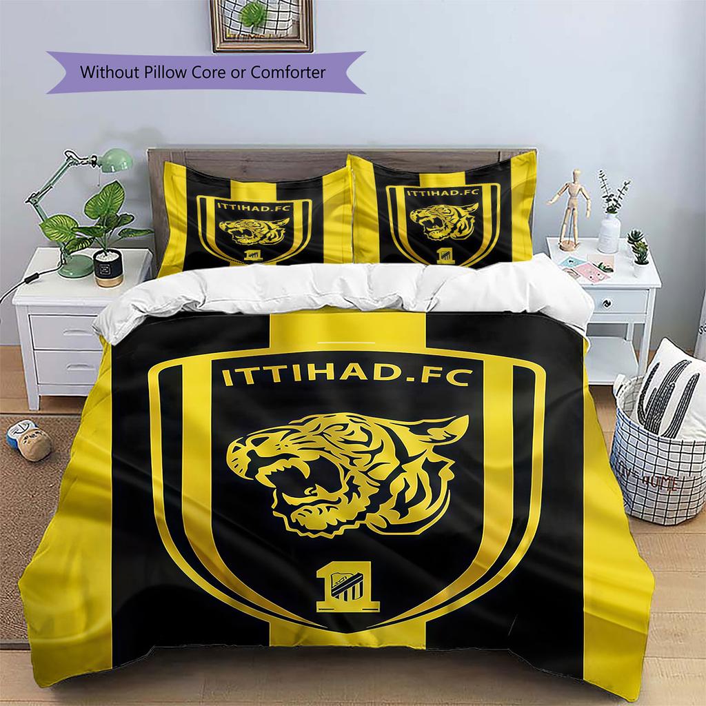 Al-Ittihad FC Pattern Bedding,Quilt Set Quilt Cover Pillowcase Home Birthday Gift(1 * Duvet Cover + 2 * Pillowcase, Without Core)