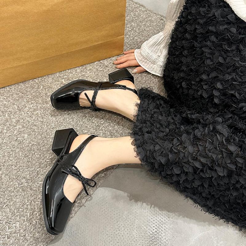 Fashion New Sandals Women Low-Heeled Shoes with Strap Low-heeled Rome Slides Fabric PU Rubber Patent Hoof Leather Sandals Women Low-