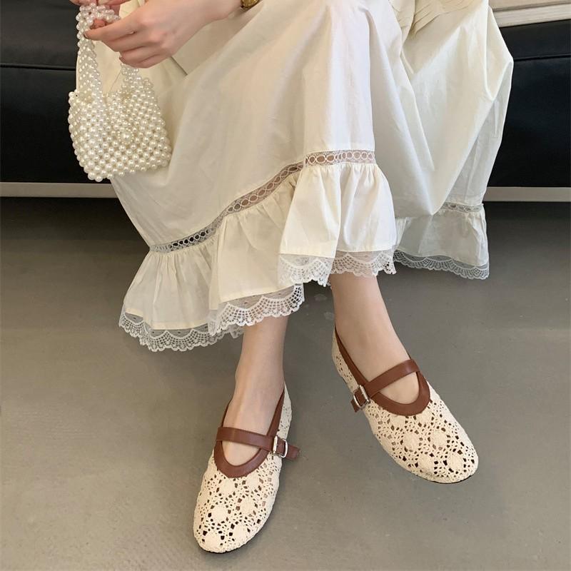 Fashion Summer Shoes Ladies Shallow Mouth Elegant Low Heels All-Match Female Footwear 2025 Dress Fabric PU  Rubber Mary