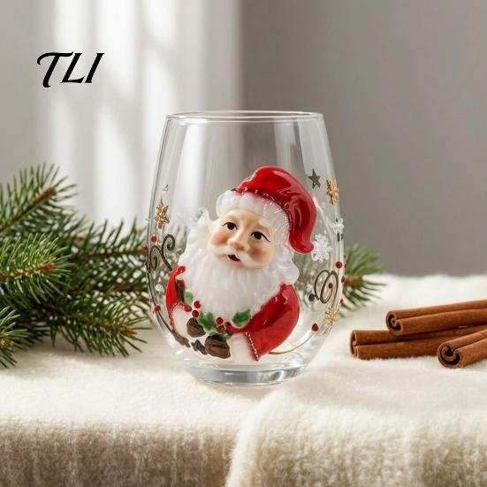 Durable Hot And Cold Drinkware Christmas Stemless Glass Cup, Santa Claus Decorative Drinking Glass, 3D Mug Transparent Water for Seasonal Party