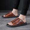Fashion Retro Mens Genuine Leather Slippers Handmade Quality Summer 2024 New Comfortable Classic Brown Outdoor Daily Beach Shoes Man