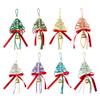 Hand-Woven Christmas Tree Ornaments Rustic Xmas Tree Shaped Handicrafts with Golden Cow Bell And Red Bow for Winter New Year Party Decorations