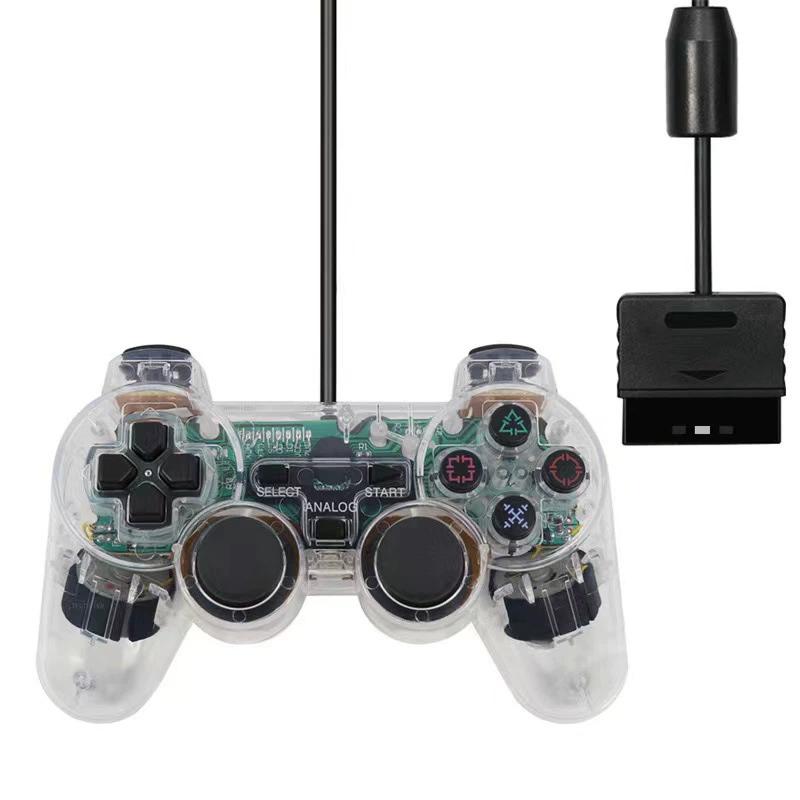 Przewodowy Kontroler do Konsoli PS2 - Przezroczysty Niebieski Gamepad z Podwójną Wibracją 16*10*6cm gray