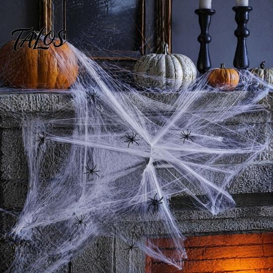 Creepy Fabric for Costume Party Spider Web Halloween Decoration, Super Stretchy Large Cobweb Prop Scary Supplies Carnival with 2 Fake Spiders
