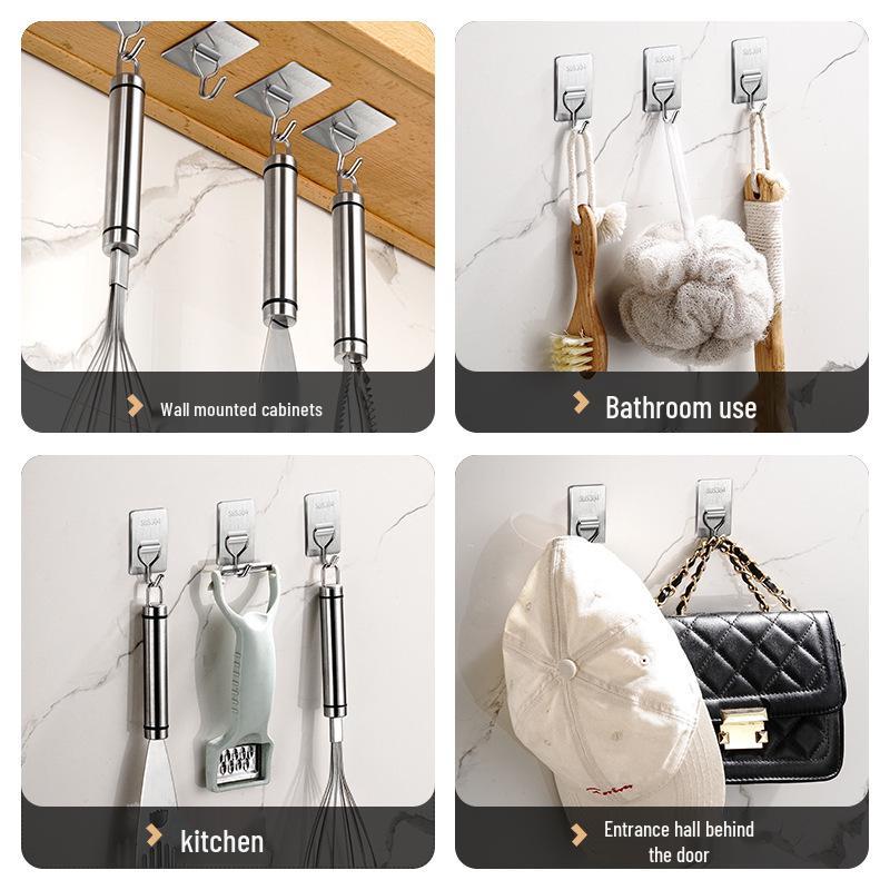 Adhesive Stainless Steel Wall Hooks - Heavy Duty, No-Drill, for Bathroom & Kitchen Towels