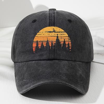 A Unisex SoftTop Baseball Cap with a Sunset Forest Print a Vintage Hat for Men And a Stylish Outdoor Hat for Women
