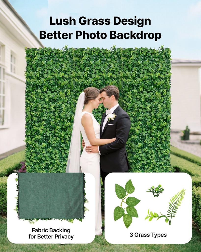 Artificial Plant Wall, 4 PCS 61 x 243.8 cm Artificial Boxwood Panels, Sun Protection Greenery Backdrop Privacy Hedge Fence, Fake Grass Screen for