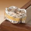 Vintage Two Color Wide Women's Ring Hang Carving Geometry Daily Wear Party Jewelry