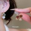 Retro Rhinestone Faux Pearl Heart Earrings: French-Inspired, Versatile, Light Luxury for Women