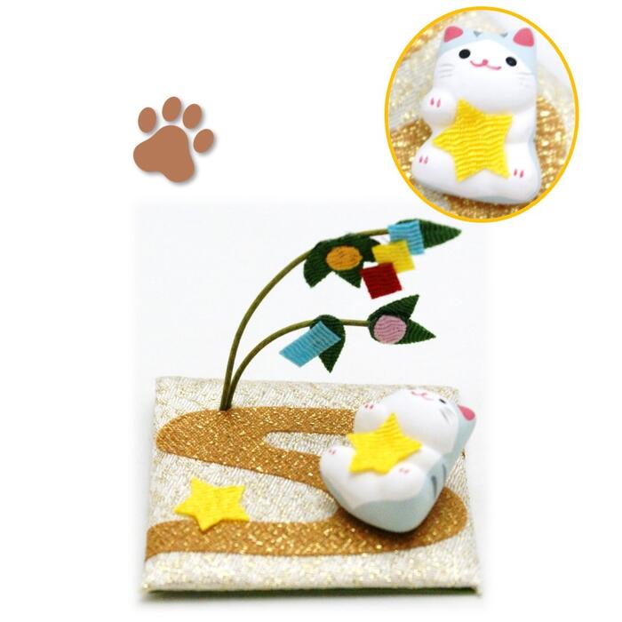Cat Decoration Figurine Cats Walk Tanabata Mini Compact Cute Seasonal Summer July August Ceramic Japanese Small Items Goods Interior No Wrapping