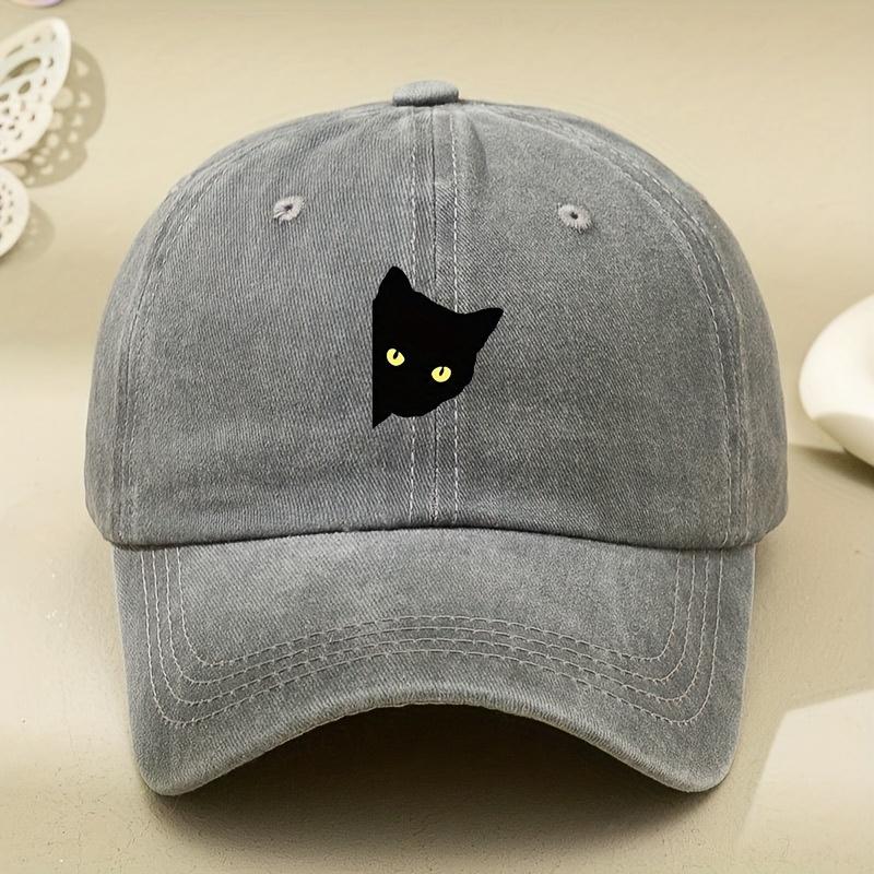 Мультяшный принт черного кота на пол-лица женская стираная ретро папа-кепка унисекс бейсболка для активного отдыха путешествий Adjustable серый