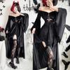 Costume di Halloween gotico scuro strega abito lungo vampiro mietitore abito nero