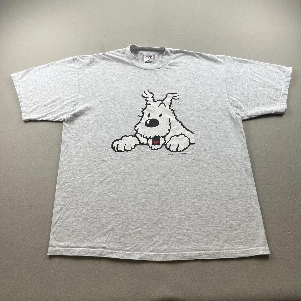 Vintage Tintin Snowy T-Shirt Mens XL Gray Adventures Comic Dog Herge Cartoon 90s L