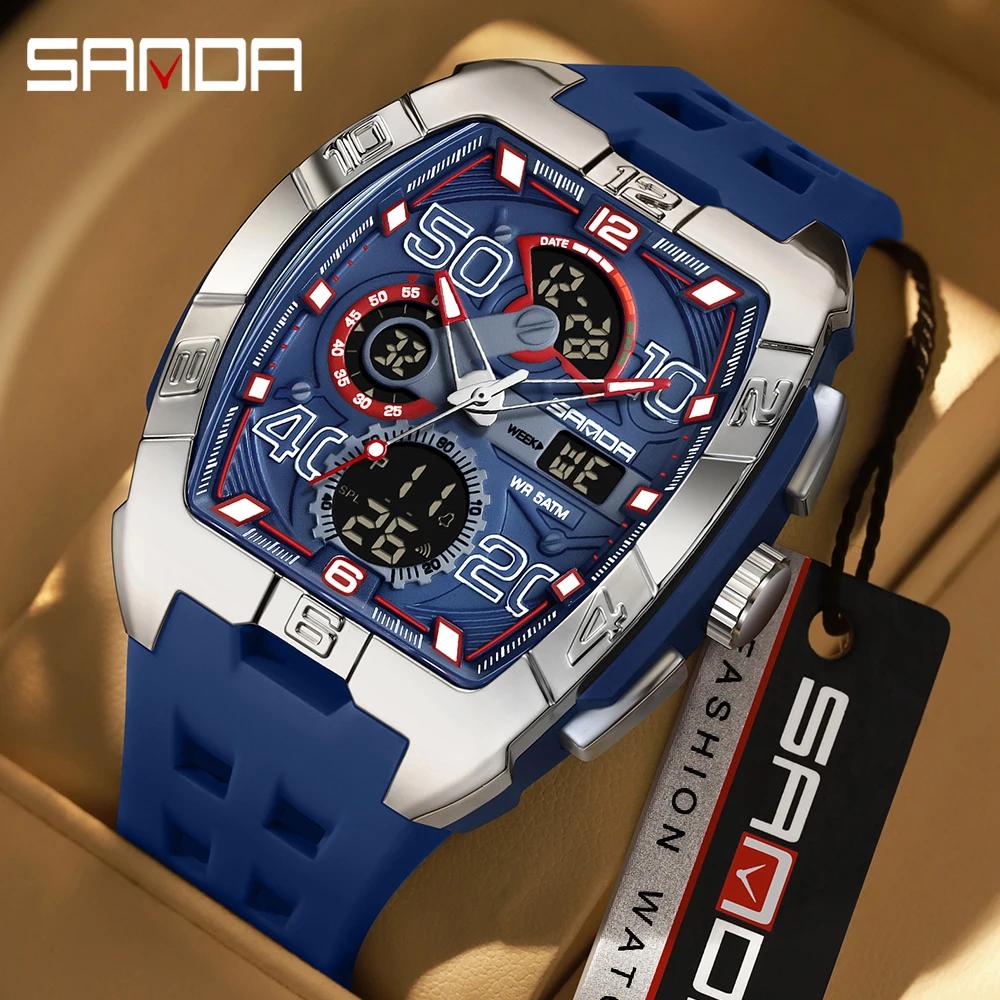 SANDA 5110 New Men's Outdoor Multifunctional Electronic Quartz Watch 5ATM Waterproof Night Light Countdown Stopwatch Alarm Clock