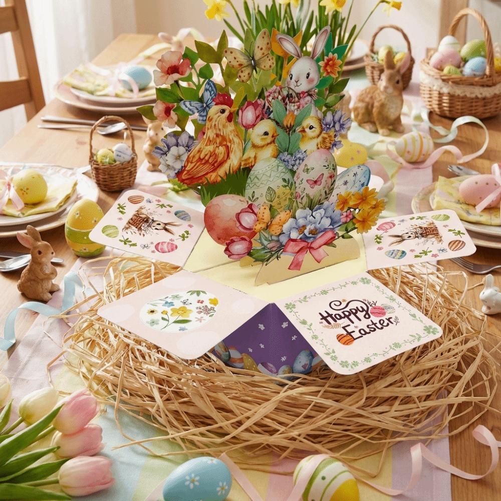 Three-Dimensional Easter Egg Card With Envelope Surprise Egg 3D Greeting Card Pop Up Design Pastoral Style Stereo Box Card