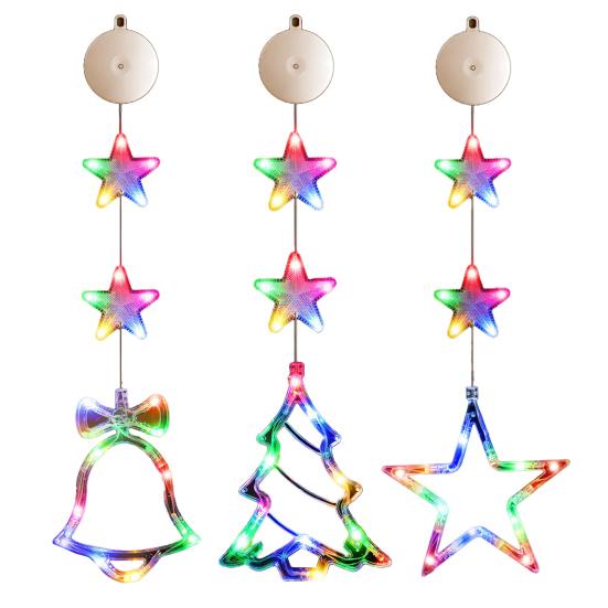 3Pcs LED Christmas Window Lights Silhouette Tree Decoration with Suction Cups Battery Powered Decorative Lights for Glass Wall