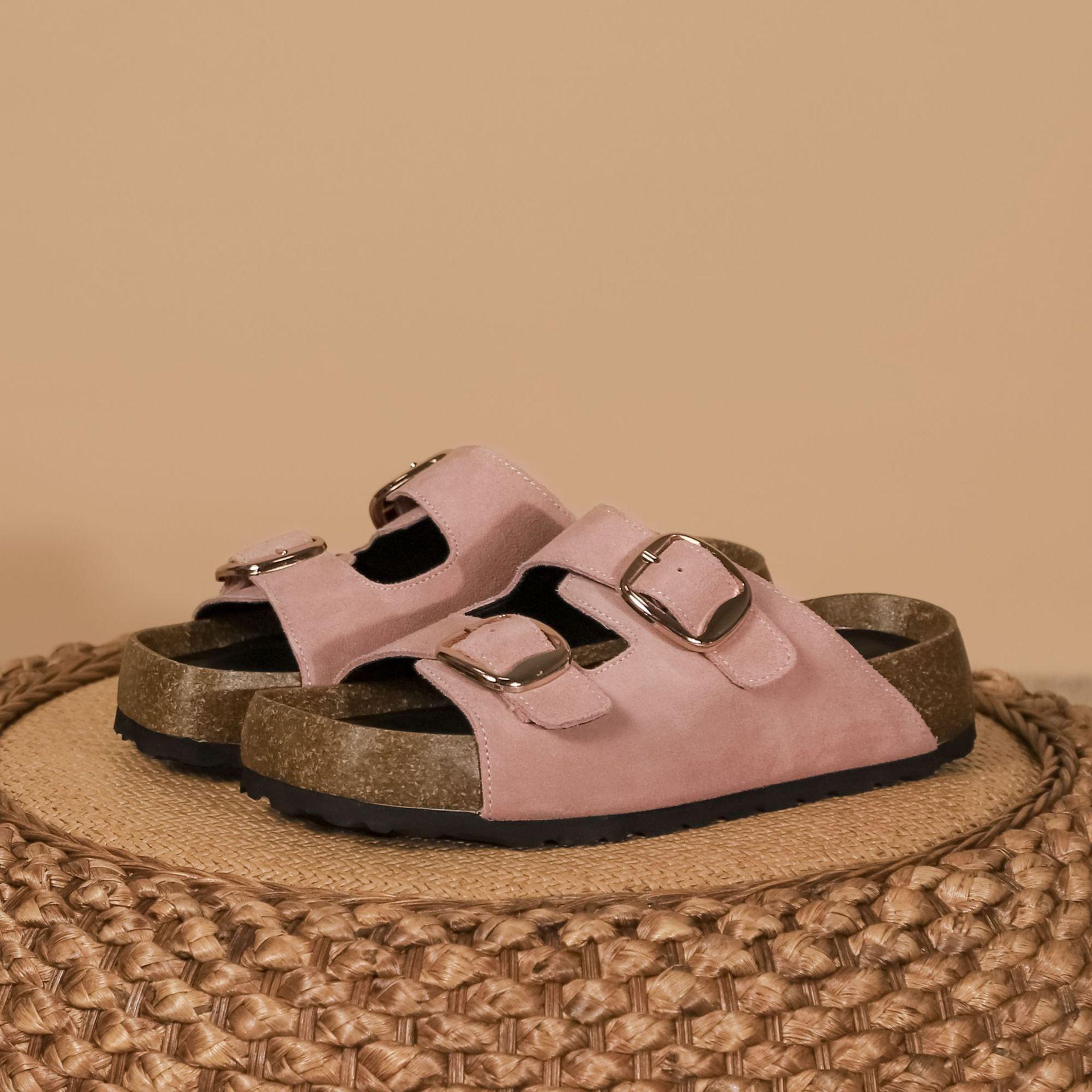 

Grape mother retro double buckle belt outer wear thick-soled heightening beach slippers women s casual style versatile Boken shoes women 39 розовый
