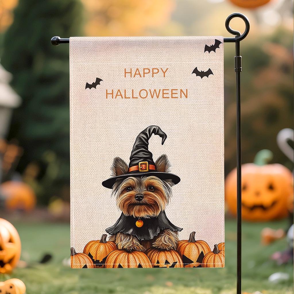 Halloween Horror Pumpkin Hanging Flags Garden Flag Banner Double-sided Printing Imitation Linen Flags Outdoor House Porch Decor