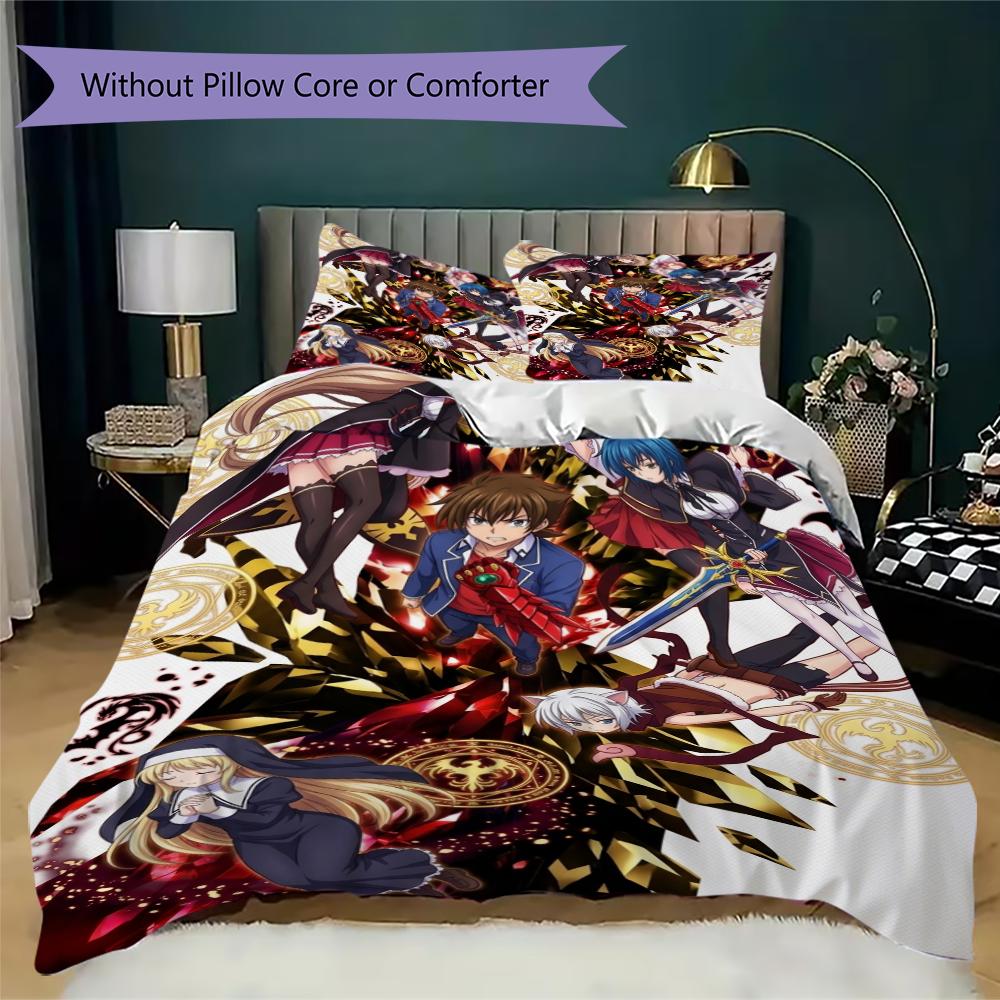 High School DxD Pattern Bedding Uilt Set Uilt Cover Pillowcase Home Decoration Birthday Gift (1 * Duvet Cover + 2 * Pillowcase Without Core)
